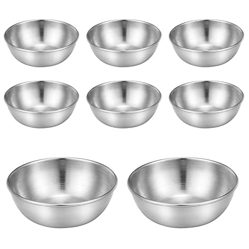 Healeved 8PCS Stainless Steel Sauce Dishes Food Dipping Bowls 3.2inch Round Seasoning Dishes Saucer Appetizer Plates Stainless Steel Dipping Sauce Plates Prep Bowls