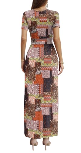 Image of CATHY Maxi Dresses for Women Short Sleeve V-Neck Casual Long Summer Wrap Dress with Pockets