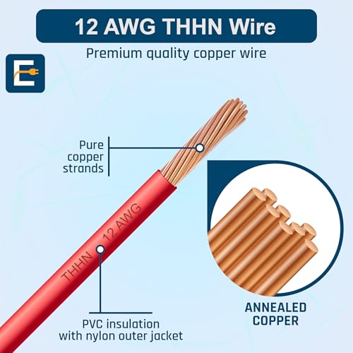Image of THHN Wire 12 Gauge (12 AWG) 50 FT - Stranded Copper Building Wire for Panel /Control Wiring, Grounding & Lighting Circuits (Residential /Industrial), UL Listed, 600V, THWN-2, PVC /Nylon Jacket, Red