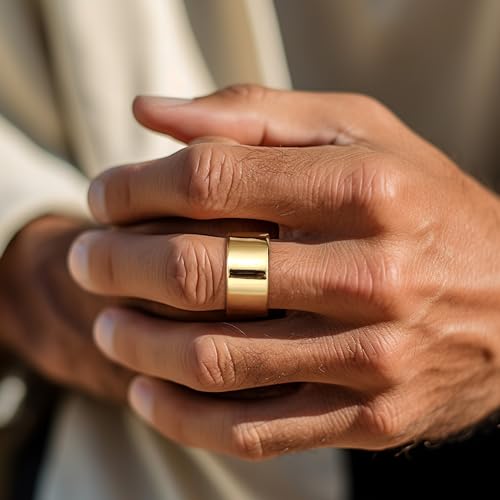 Florideco 12Mm 14K Gold Filled Ring Gold Band Thick Pinky Thumb Ring Gold Stacking Stackable Wedding Band Ring For Women Men Non Tarnish Size 9 thumb #3