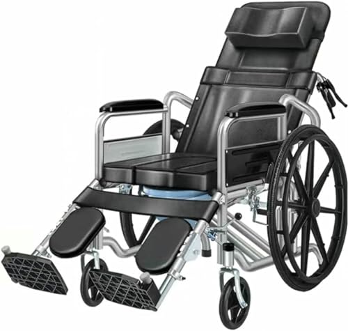 折りたたみ車椅子軽量小型折りたたみ交通旅行車椅子、便座付き多機能フルリクライニング高齢者障害者用手押し車