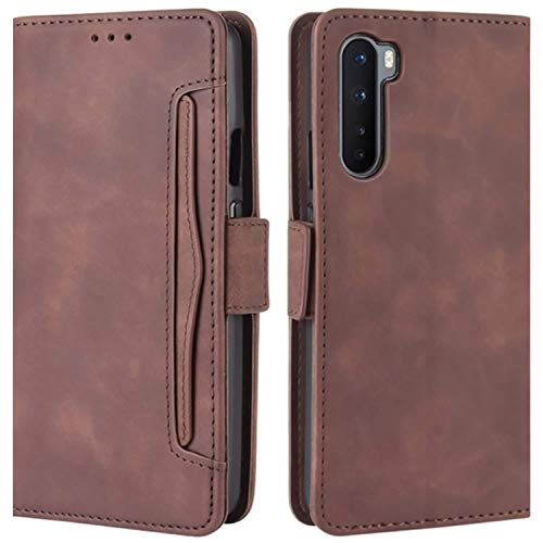 HualuBro Funda para OnePlus Nord, Funda Libro de Premium PU Cuero con Ranura para Tarjetas y Billetera Flip Cover Magnético Carcasa para OnePlus Nord 5G Case, Marrón Cover