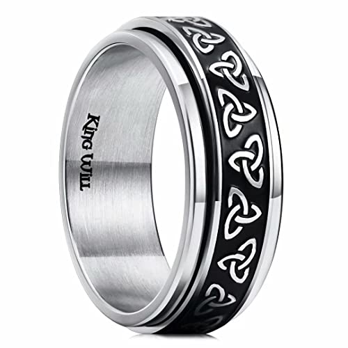Image of King Will 316L Stainless Steel Spinner Ring for Men Women- 8mm Width Fidget Ring with Dragon /Celtic Knot Pattern, Stress Anxiety Relief Comfort Fit Wedding Band