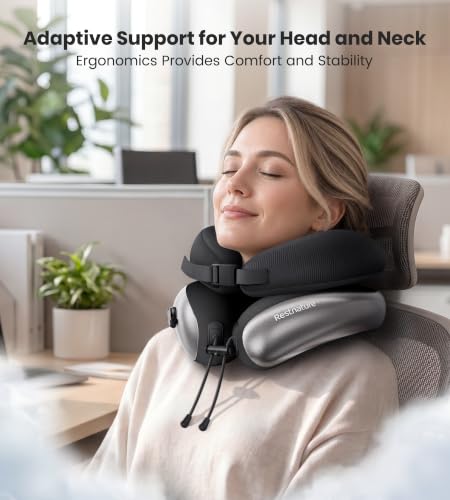 Image of Neck Pillow, Upgraded Adjustable Travel Neck Pillow for Airplane - Patented Inflatable Design with Memory Foam for 360 Ergonomic Head & Neck Support (Gray-M)
