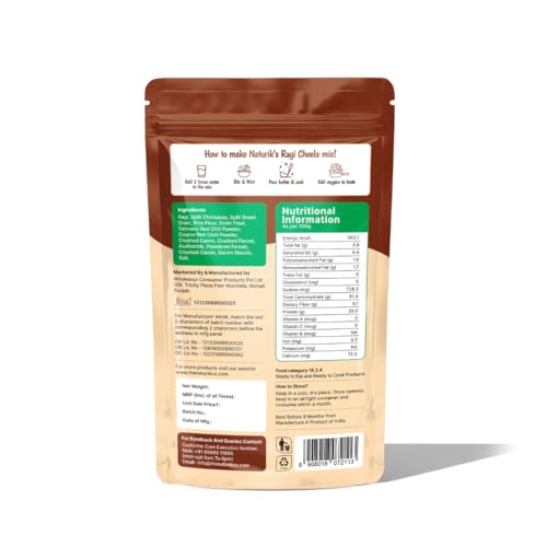Image of The Naturik Co Chilla Mix | Ragi Cheela Mix | No Maida No Palm Oil High Protein Gluten Free & Fiber Rich Breakfast | 200g Ready to Cook Chila /Dosa Mix | Lentils & Millets Protein Chilla Mix