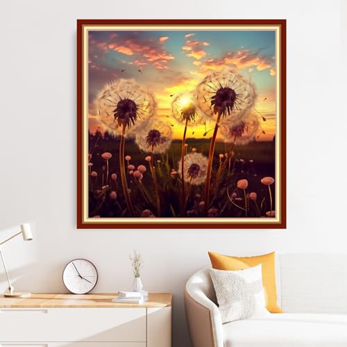 Image of Disxvivy Cross Stitch Stamped Full Embroidery Kits DIY 11CT Cotton Thread Printed DIY Needlepoint Kits Craft Needlework Set Cross-Stitch Stamped Sets-Beautiful Dandelion 18x18 inch