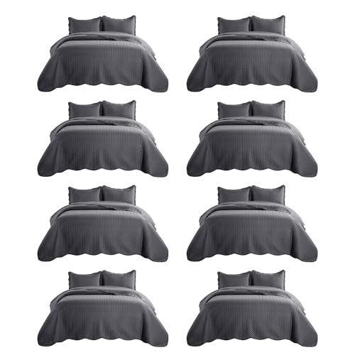 IR Imperial Rooms 8 Pack Quilt King Size Bedding (106" x 96") - Bulk Wholesale for Hotels, Guest Bedroom & Airbnbs - Lightweight Microfiber Reversible Embossed Quilts Bedspread (Charcoal)