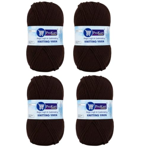 Image of ProKart Premium Woolen 4 ply Hand Knitting Wool Yarn | Fine Weight Knitted and Crocheted Soft Yarn for Sweater, Scarf, Hat, Baby Clothes, Baby Sports, Purse, Gift Bags & DIY Craft Accessories Projects (4 Ball /100 Gram Each) (Chocolate Brown, 100gms x 4 Pack)