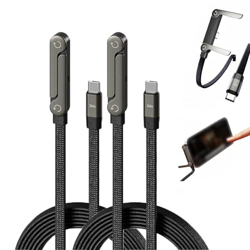 Image of 2-in-1 Invisible Holder Charger Cable - 240W Fast Charging Cord with Built-in Phone Stand, Multi Charger Cord with TypeC Multi-Angle Adjustable Stand, for Smartphones (Type C-Type C, 2pcs)