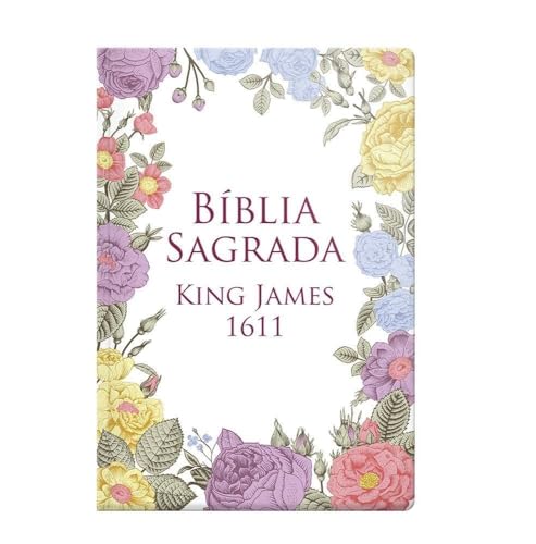 B&iacute;blia King James 1611 - Capa semi luxo flores coloridas