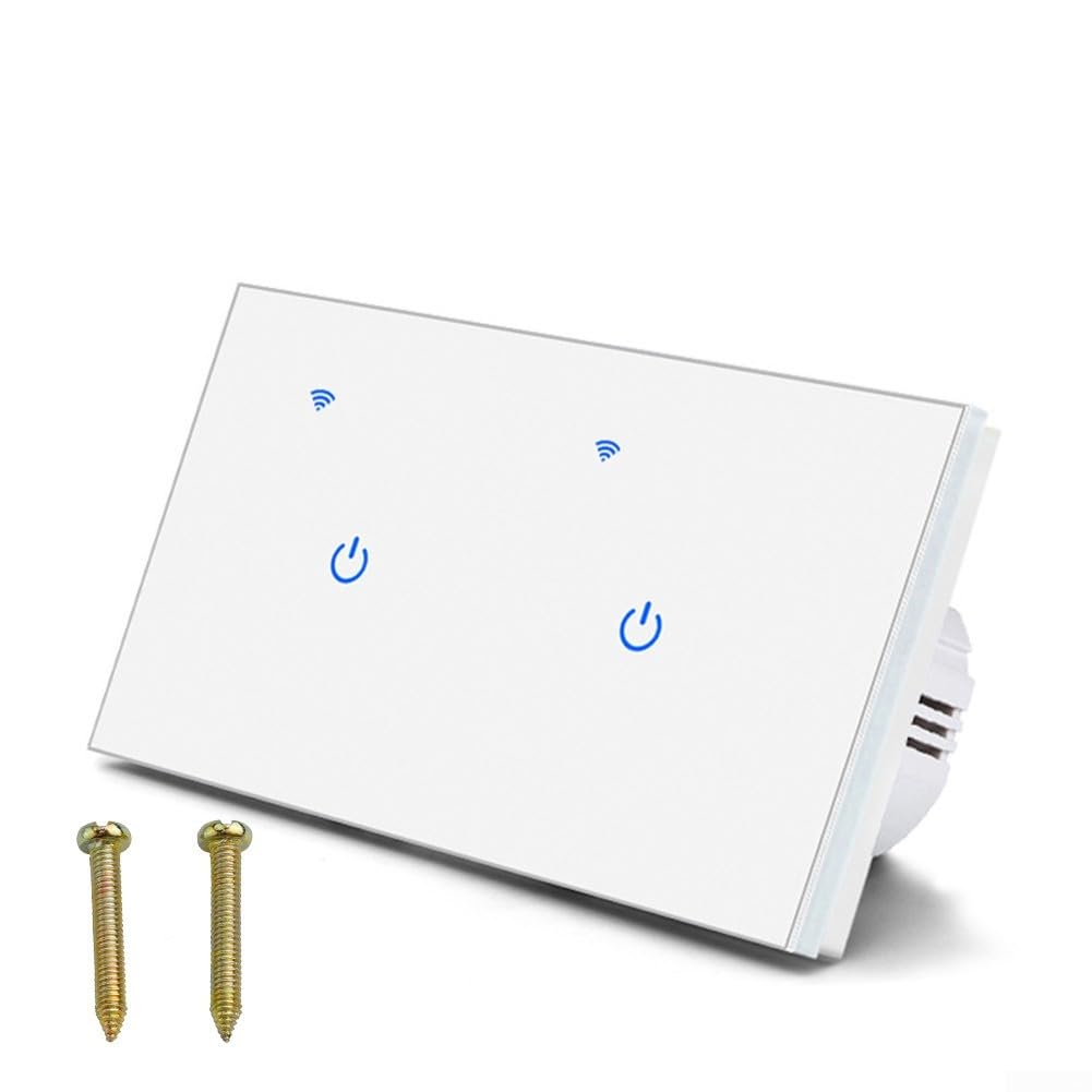 WiFi Smart 2-Way Touch Light Switch, Glass Panel, Voice and for Tuya App Control for Alexa for Smart Life, Multi-Control 220V Neutral+Live Wire(2 Gang 2Way)