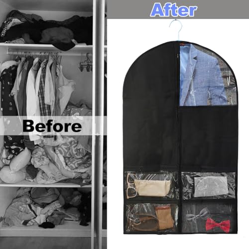 Suit Bag for Boys and Men, Large Capacity Visible Window Black Suit Carrier Breathable Dustproof Garment Bags for Jacket Windbreaker Shirt - Image 3