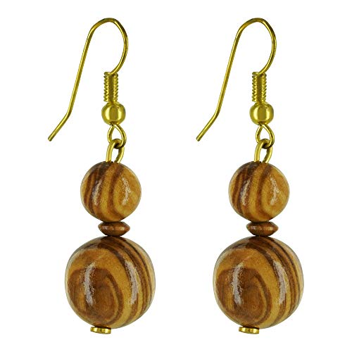 Preisvergleich Produktbild Ohrringe aus echten Olivenholz Perlen - handgemacht - Holzschmuck - Oliven Holz Perlen Schmuck Ohrhänger