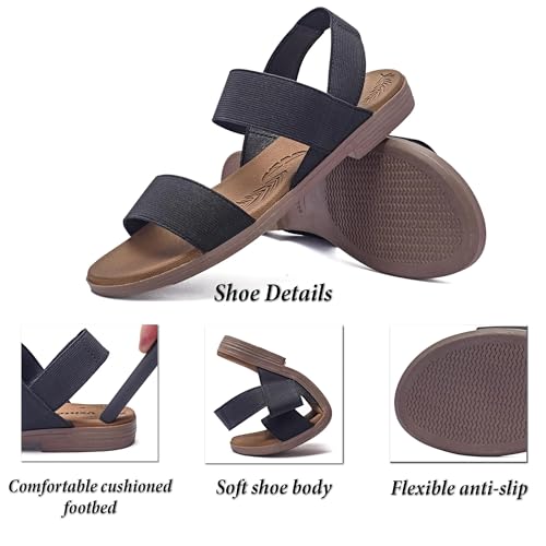 Veittes Women's Flat Slide Sandals-Adjustable Double Elastic Bands,Crossover Straps,Fashion Casual Summer Flat Sandals.3