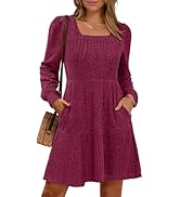 ANRABESS Women's Long Sleeve Fall Dress 2025 Square Neck Casual Ribbed Knit Comfy Soft Short Swea...