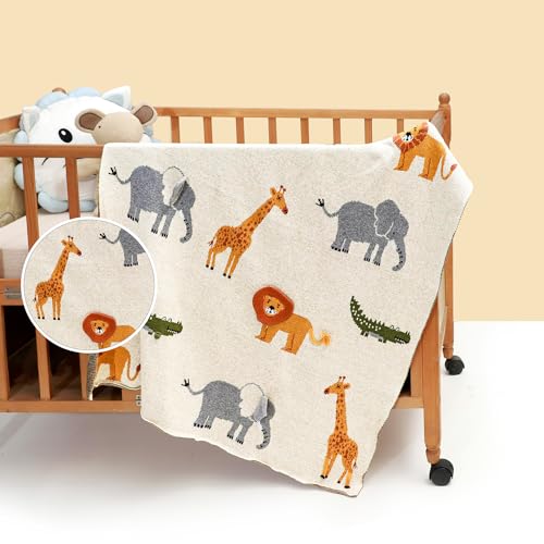 Image of haus & kinder Knitted Baby Blanket, Soft Breathable Baby Blankets Newborn, Premium Baby Blanket for 0-2 Years, Cozy Blankets for Crib, Nursery & Stroller, New Born Baby Essentials | Jungle Party