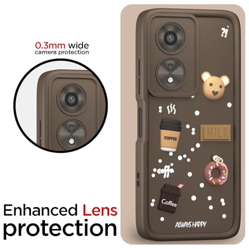 Image of Bintage Ball Bear| Donut| Milk Cake| Baby| Coffee Rubber Case Camera Protection Back Cover Compatible for Oppo A18 4G - Brown
