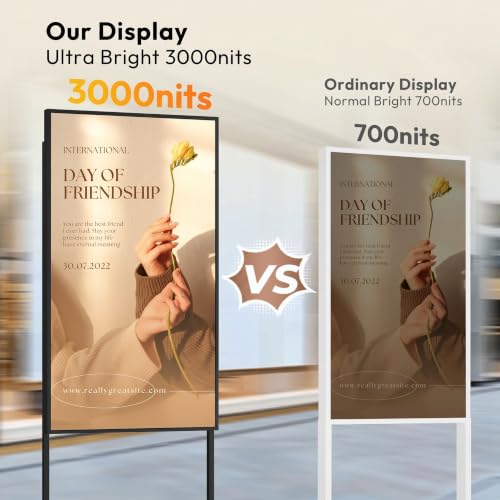 Image of 65″ 4K UHD Digital Signage,3000 Nits Auto-Brightness Adjustment,Android 14, Floor Standing Digital Kiosks Displays,CMS /WiFi /HDMI /USB Input Auto Media Player, Totem Advertising Digital for Shop Window
