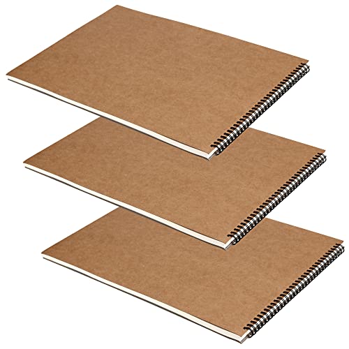 MUKCHAP 3 Pack A3 Spiral Bound Landscape Sketchbook, 60 Pages 30 Sheets 160gsm A3 Art Drawing Sketch Pad, Size 42 x 29 cm