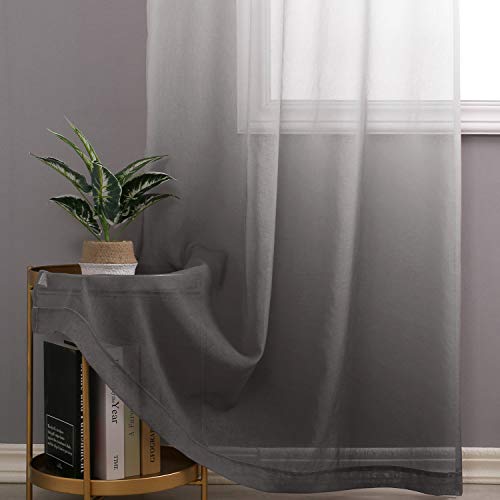 Hiasan Grey Ombre Sheer Curtains 84 Inches Long - Faux Linen Voile Grommet Window Curtains For Bedroom And Living Room, 2 Drape Panels #TOP3