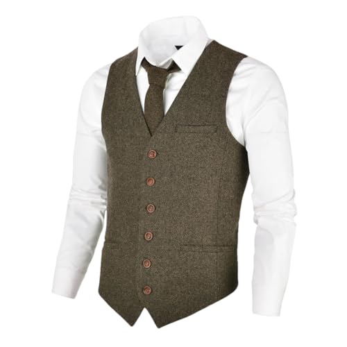 Generic Mens Tweed Vest Suit Slim Fit Wool Blend Single Breasted Waistcoat Men Waist Coat