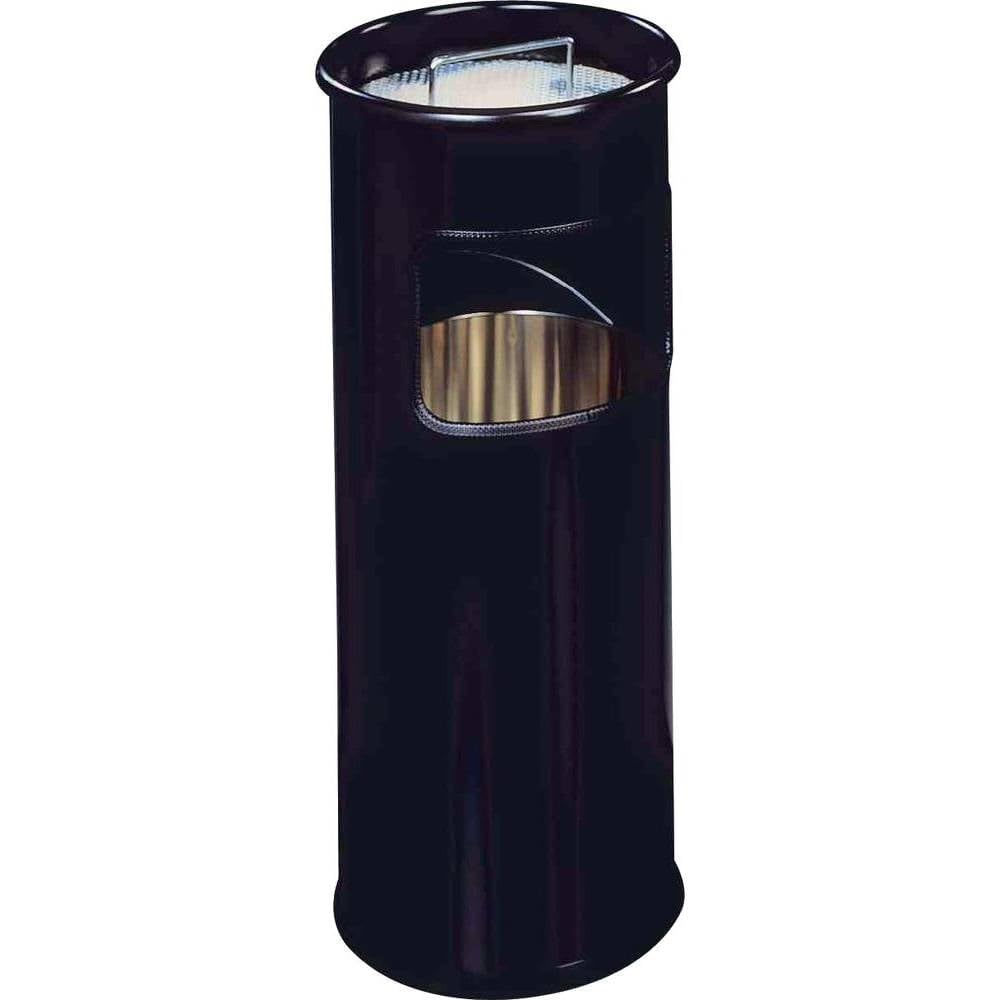 Durable Round Metal Waste Bin With Integrated Sand Ashtray17LBlack from B&Q