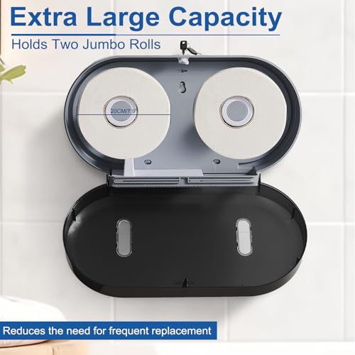 Pollock Toilettenpapierspender Doppelrollen Set, Extra Große Kapazität, Bohrfreie Installation, Jumbo-Toilettenpapierhalter, Doppelrollenspender für Büro, Kommerziell, öffentliche Plätze, Schwarz