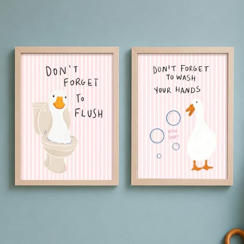Image of PAINTINGMANTRA Funny Duck Bathroom Wall Art Painting For Living Room, Cute Aesthetic Duck Framed Painting for Bathroom, Restroom & Washroom Decor, 12x16 Inch