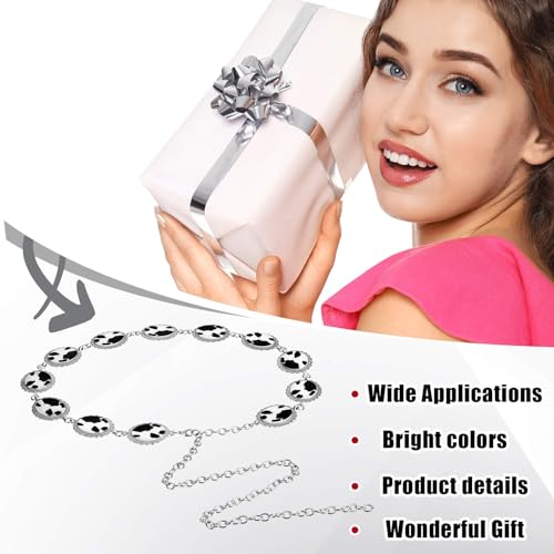 Cow Print Concho Belts Cow Print Concho Chain Belt Rodeo Accessories Oval Adjustable Metal Waist Leather Cowgirl Belt for Women Dress Jeans Short3