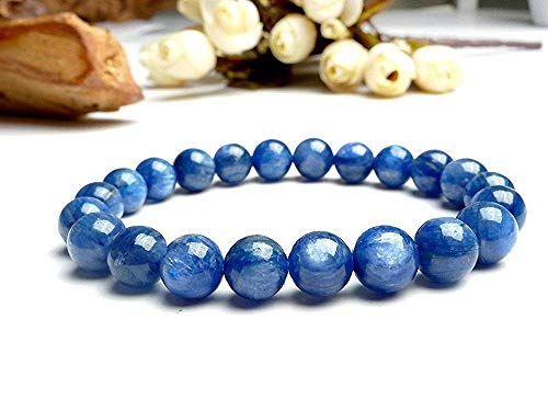 100% Natural Kyanite Gemstone Crystal Stretch Blue Round Bead Bracelet AAAA 8mm3