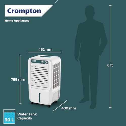 Image of Crompton Ozone Personal Air Cooler 30L| High density honeycomb pad for cooling retention| Auto fill| Water level indicator| 4 way Air deflection| Ice chamber| Cooling mode & Auto Swing