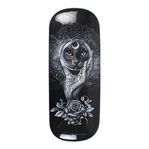 Photo de Alchemy Gothic Grimalkin's Étui à lunettes en verre : coque rigide de protection avec illustration de chat noir mystique – Comprend un chiffon en microfibre – Sous licence officielle – Rangement