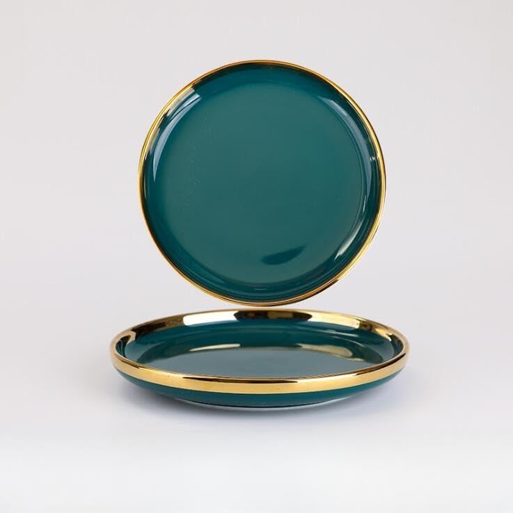 Vajilla de cerámica Plato de cerámica verde con borde dorado, plato de comida para carne, vajilla, cuenco Ins, plato de cena, juego de vajilla de porcelana para Hotel familiar ( Color : 7 inch plate 1