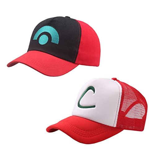 ZXRSJBL 2 PCS Ash Ketchum Gorra de Tenis, Gorra para Correr, Gorra Deportiva, Gorra de Malla Deportiva Ajustable, Gorra de béisbol Barata, Gorra de Rebote táctica Bordada para Hombres y Mujeres
