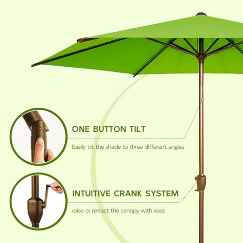 Image of Abba Patio 7.5FT Outdoor Patio Umbrella Outdoor Table Umbrella with Crank Market Umbrella 6 Sturdy Ribs UV Protection Waterproof and Push Button Tilt for Garden Deck Backyard Pool,Apple Green
