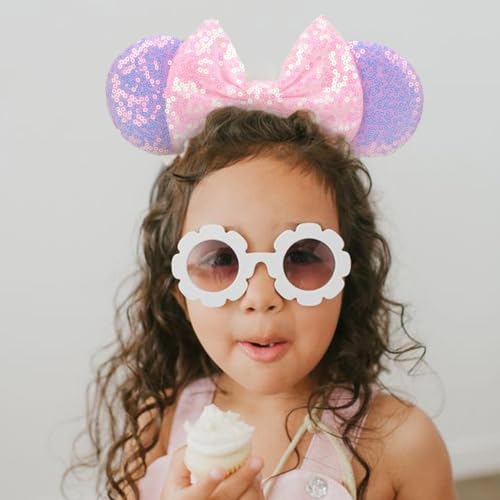 Image of DRESHOW Minnie Ears Headbands Mouse Ears Sequin Bow Headbands Elastic Adjustable Headband Glitter Party Decoration Cosplay Costume for Women