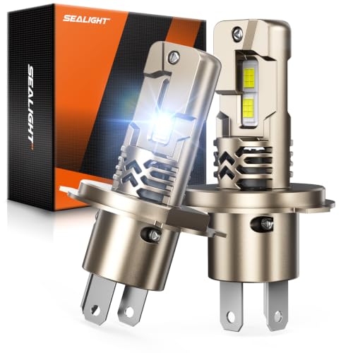 Image of SEALIGHT H4 /9003 /HB2 LED Bulbs 50000LM Super Bright, 10X Brighter 6500K White, Canbus Ready Direct Fit, IP68 Waterproof and 25000RPM Cooling Fan, 70000Hrs Long Lifespan, Plug-N-Play, Pack of 2