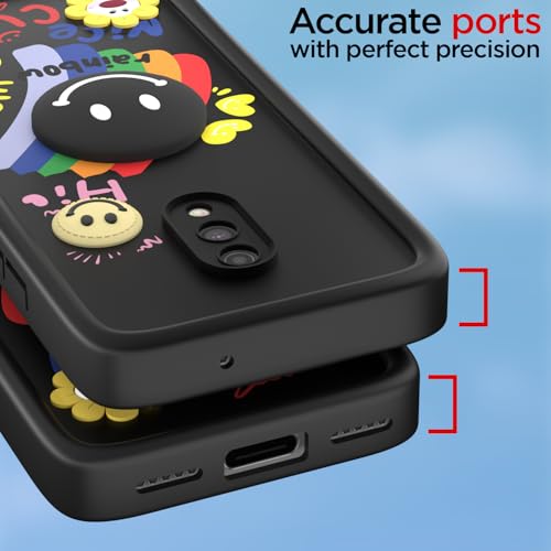 Image of Pikkme Back Cover for OnePlus 6T / Oneplus 7 | Soft Silicone| Cute Rainbow Smile & 3D Cartoon Flower Design | Shockproof Raised Camera Protection Bumper Case (Black)