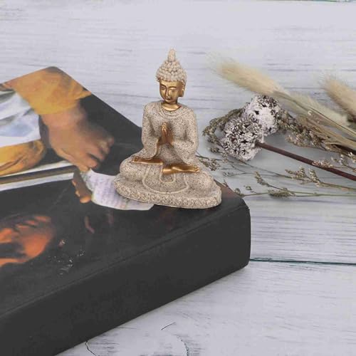 Estatua de Buda meditando talla en arenisca dorada miniatura 3