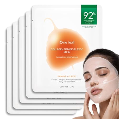 Image of One Leaf Collagen Firming Sheet Mask 25 ml* 5 Pcs, Infused With Soluble Collagen, Palmitoyl Tripeptide-5 And Acetyl Hexapeptide-8, Firms, Lifts, Plumps Skin, Smooths Fine Lines, Boosts Elasticity