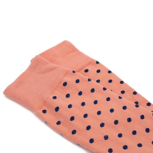 Vango Beauty Men's Mid Calf Socks Wedding Socks Groomsmen Gift Coral Navy Blue Polka Dot Made In USA4