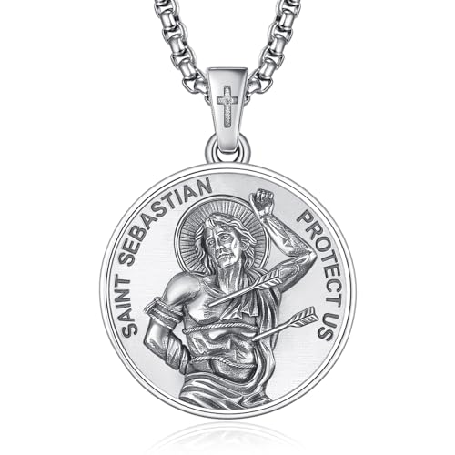 Collier amulette sacrée en argent 925 avec pendentif médaille de protection et chaîne rolo
