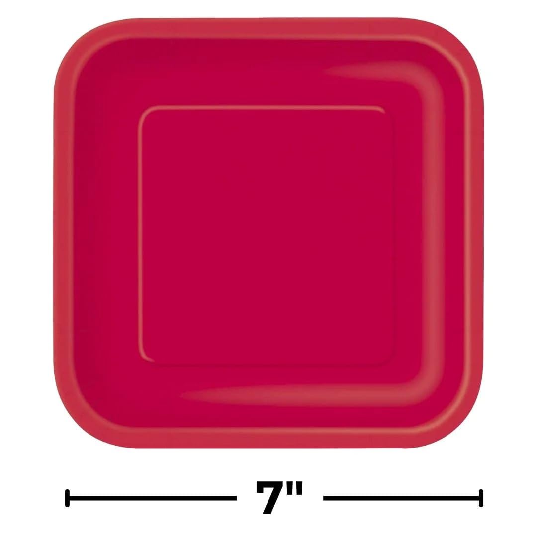 Ruby Red Square Paper Dessert Plates (17cm) 16 Count - Elegant & Sturdy Party Tableware for Appetizers, Cakes and More
