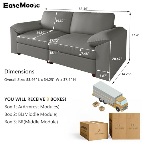 Image of EASE MOOSE Loveseat Sofa for Living Room,Oversized Deep Seat Modular Sectional,Modern Comfy 2 Seater Sofas,Scratch Resistant Faux Leather Couch for Small Spaces,Grey