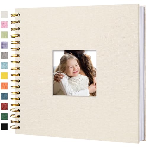 Image of Hiwhy Scrapbook Photo Album Linen Cover, 10 x 10 Inch Hardcover Kraft White Pages Memory Book, for Travel Wedding Guest Book Christmas Baby Shower (40 Sheets/ 80 Pages,Beige)