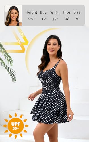 Halcurt Womens One Piece Swimsuit Ruched Tummy Control Swimdress Ruffle Bathing Suit Skirt with Hipster3