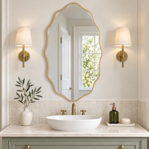PERFNIQUE Gold Scalloped Mirror, 30''L×18''W Oval...