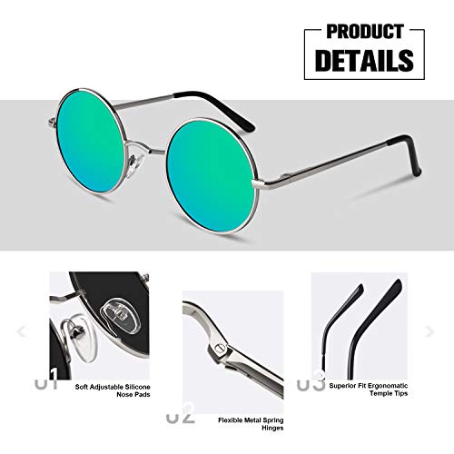 Sunier Polarized Sunglasses Men Women,Round Retro 70s Hippie Circle UV400 Mens Shades3