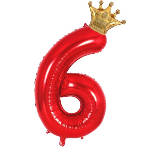 Image of Red 6 Balloon Number Red Gold Happy Birthday Decorations Foil Mylar Large Number Balloons 40inch 6 Birthday Balloon 6th Party Decorations Supplies(Number 6 balloons)