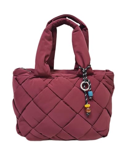 COVERI COLLECTION Bolso de hombro para mujer, nailon trenzado, dimensiones 40 x 12 x 25 cm, con dos asas, bolsillos interiores y cremallera trasera, colgante decorativo, art. 8055-3, burdeos